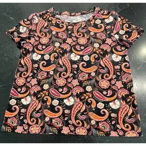 Loft 100% Cotton paisley black short sleeved tee SM